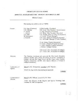 Minutes - Regular meeting - November 23, 1987