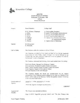 Minutes of the Board Regular Meeting - 22 November 1989