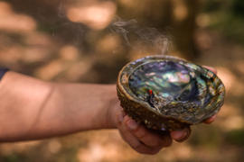 Abalone shell smudge bowl with sage - O3A6419