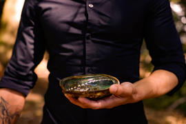 Abalone shell smudge bowl with Sage - O3A6394