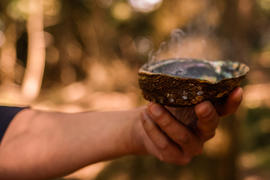 Abalone shell smudge bowl with sage - O3A6422