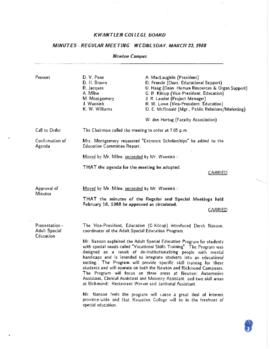 Minutes - Regular meeting - March 23, 1988