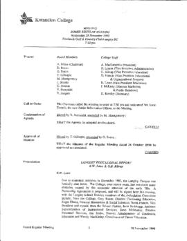 Minutes of the Board Regular Meeting - 28 November 1990