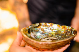 Abalone shell smudge bowl with Sage - O3A6378