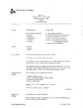 Minutes - Regular meeting - October 19, 1989